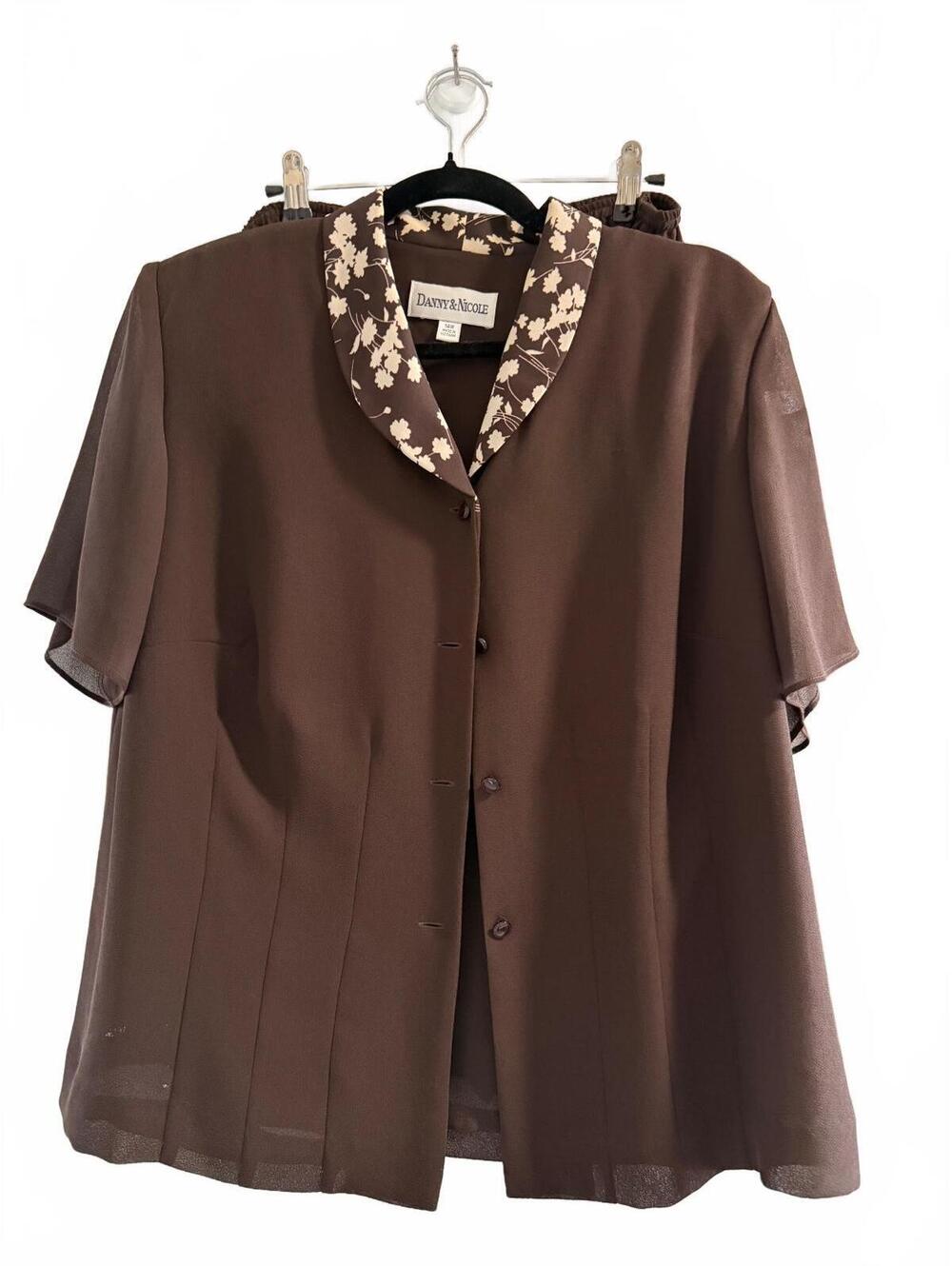 Danny & Nicole 2 Piece Brown Floral Skirt Suit Women’s 14W Vintage set